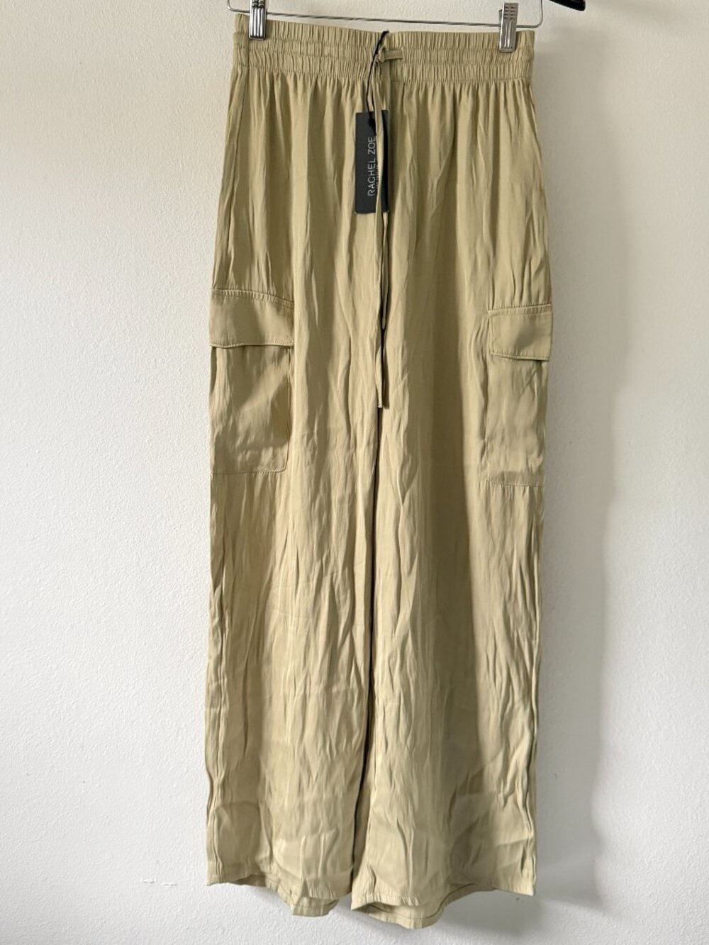 NWT Rachel Zoe Wide Leg Cargo Pants Women's XS Green Pull-On Lightweight Palazzo